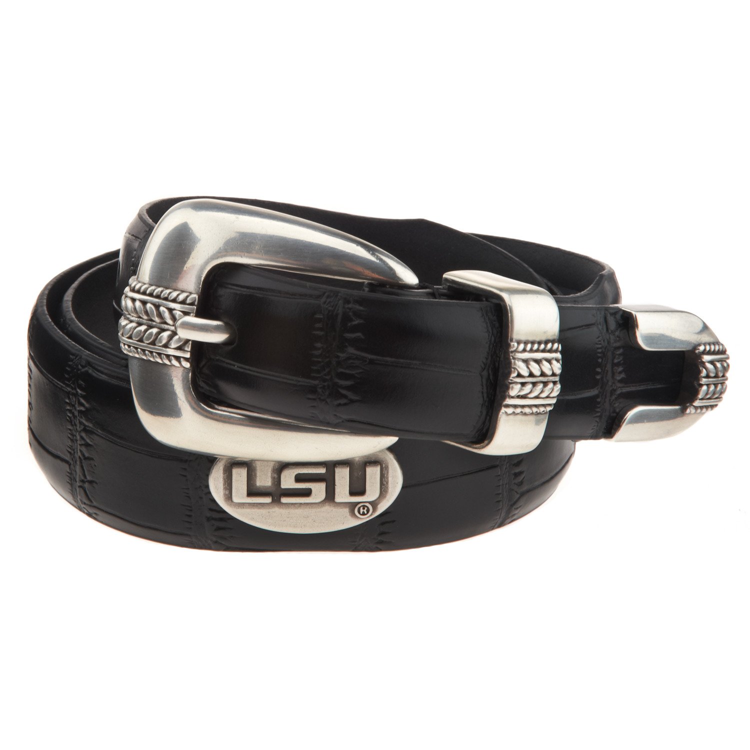 Enmon Men's Sideline Black LSU Croco Leather Belt