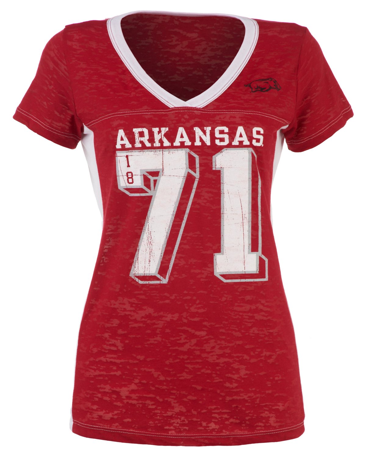 Blue 84 Juniors' University of Arkansas Burnout Side Stripe T-shirt