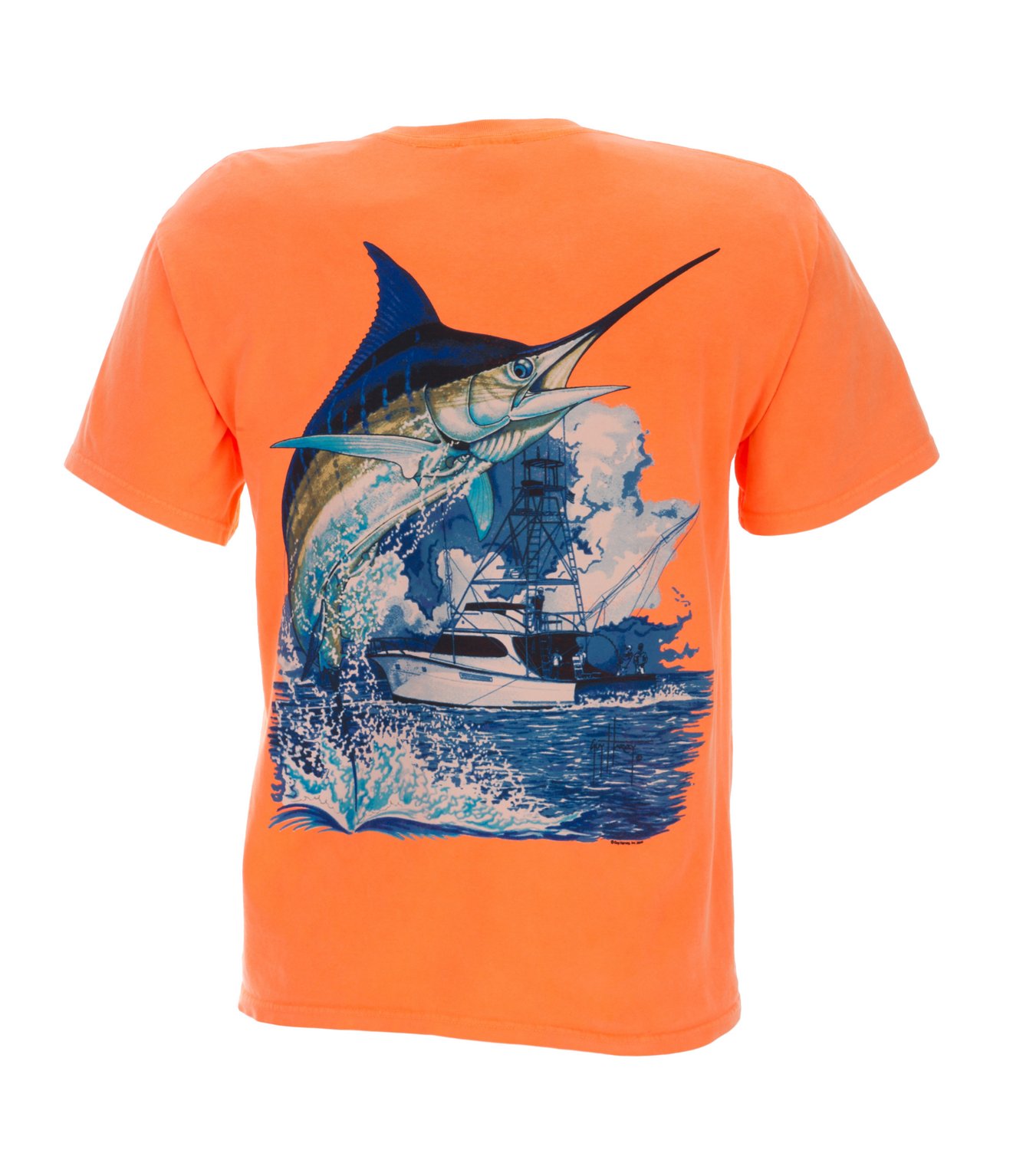 Guy Harvey Men's Marlin Boat Neon T-shirt