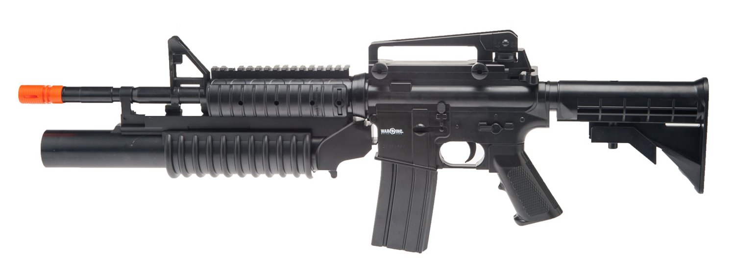 War Inc. M4-A1 RIS Dual-Loading Spring-Powered Airsoft Rifle with Grenade Launcher