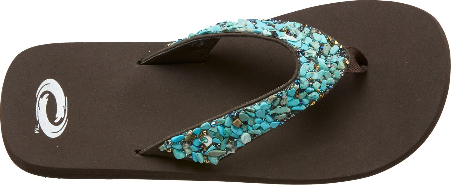 flip flops with turquoise stones