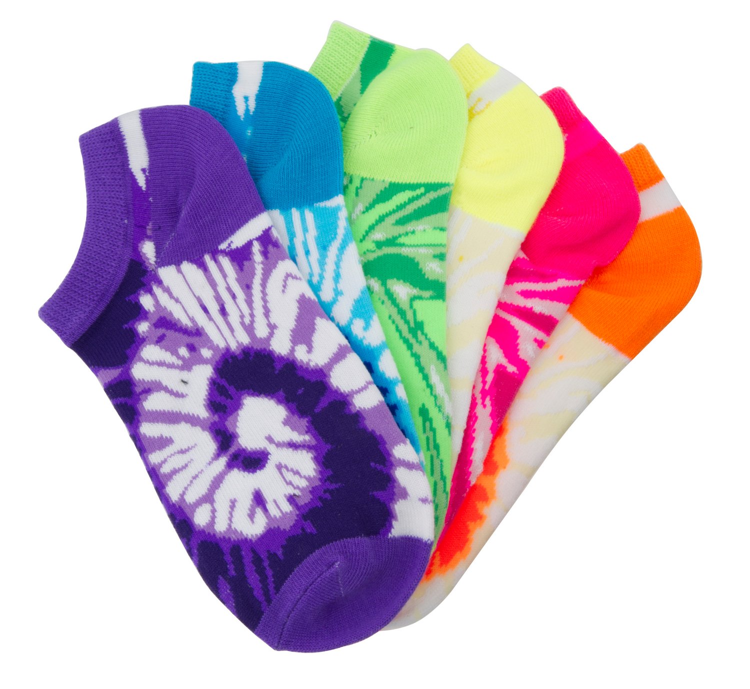 BCG Girls' Knit-in Tie-Dye No-Show Socks 6-Pack thumbnail