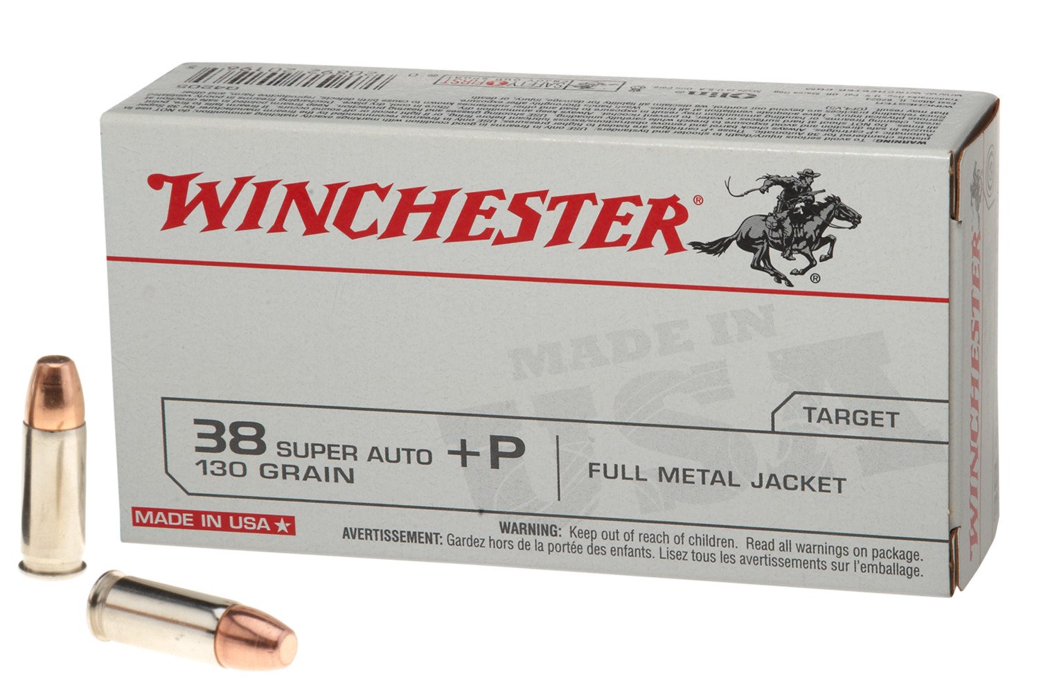 Winchester USA Full Metal Jacket .38 Super Automatic +P 130-Grain Handgun Ammunition