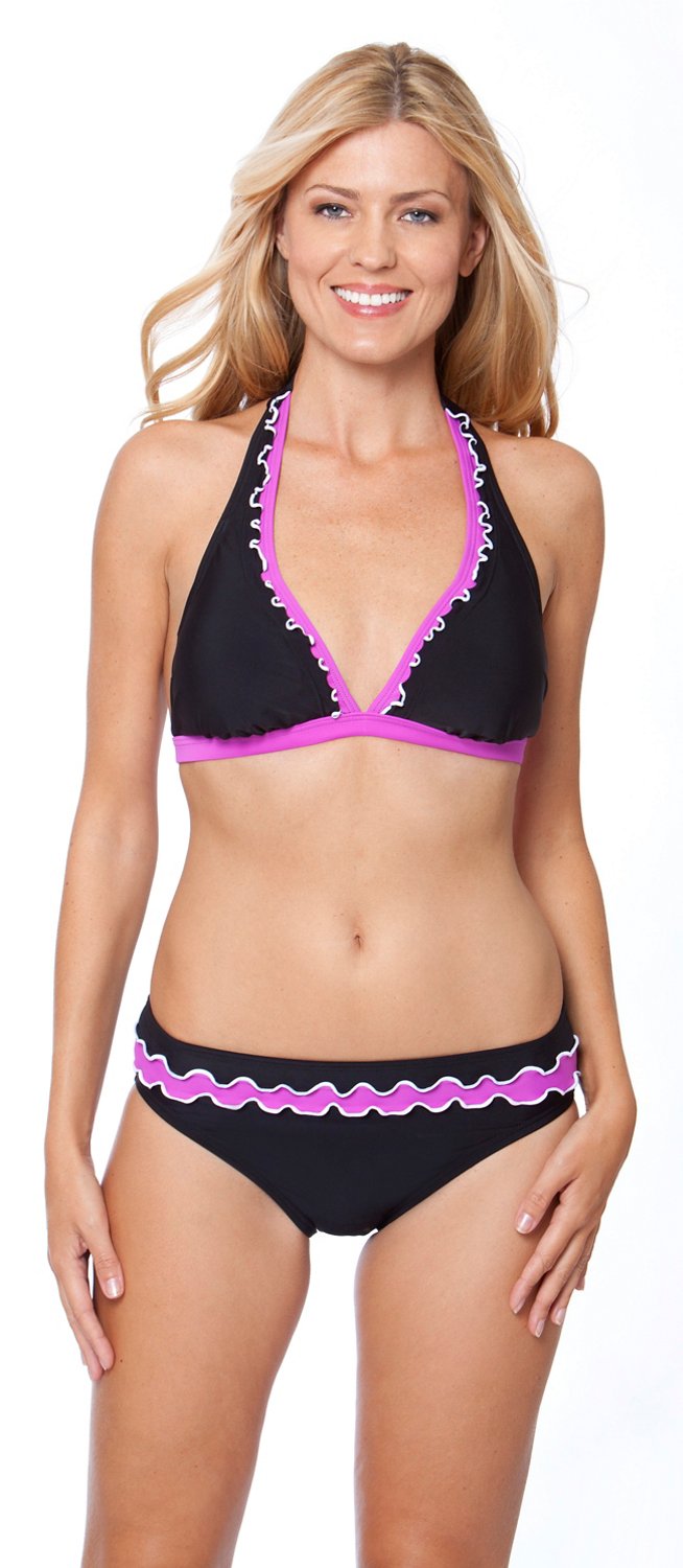Sweet Escape Women's Ruffle Party Merrow Halter Swim Top