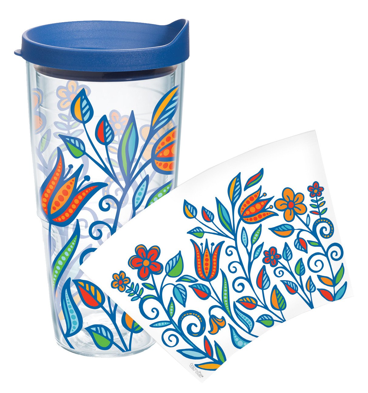 Tervis Molly Z Blue Flowers Wrap 24 oz. Tumbler with Lid