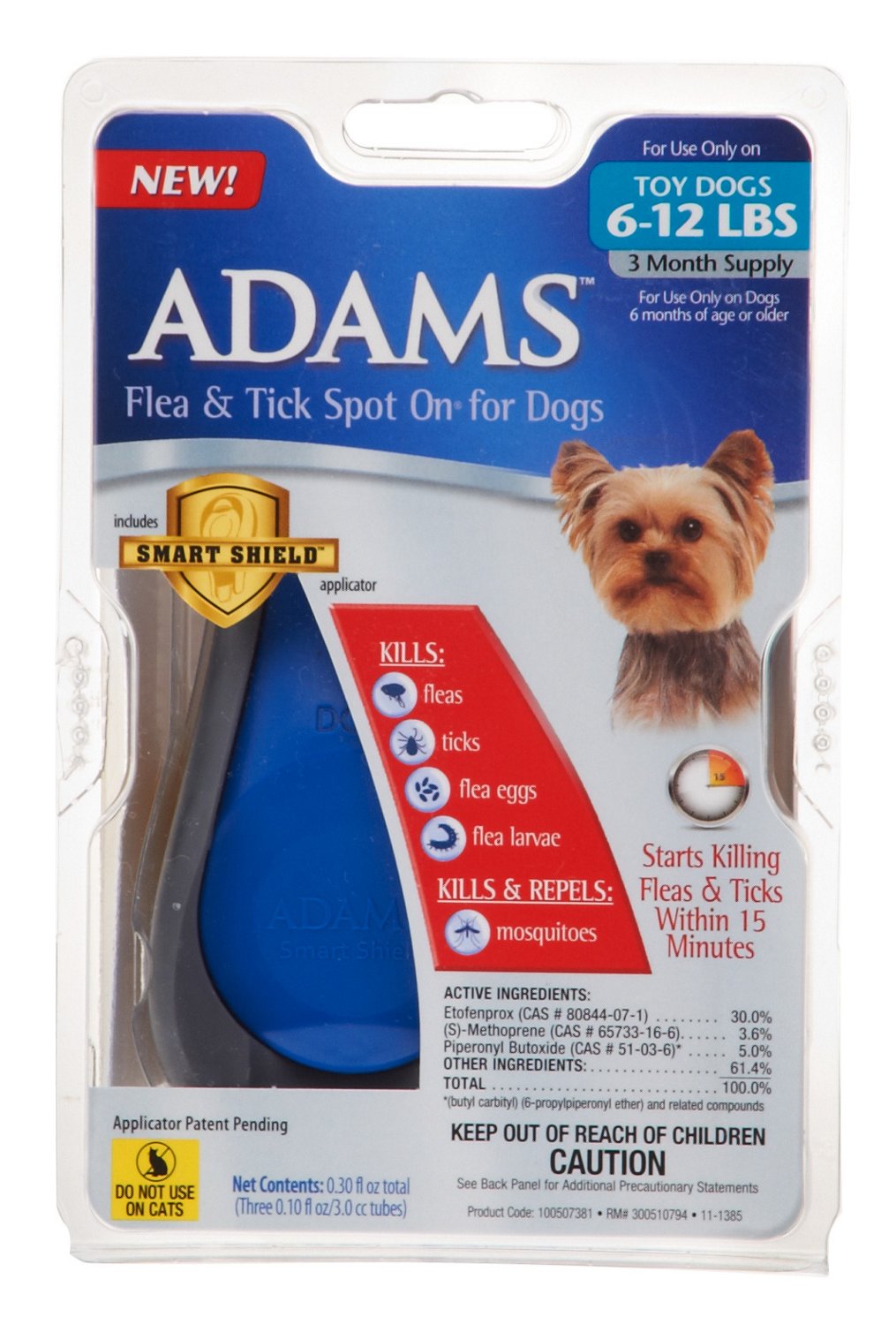 Adams Spot On Dog 6 - 12 lb. Topical Flea and Tick Treatment 3-Pack