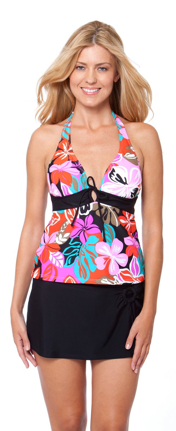 Aqua Couture Women's Tropical Hideaway Keyhole Halterkini Swim Top