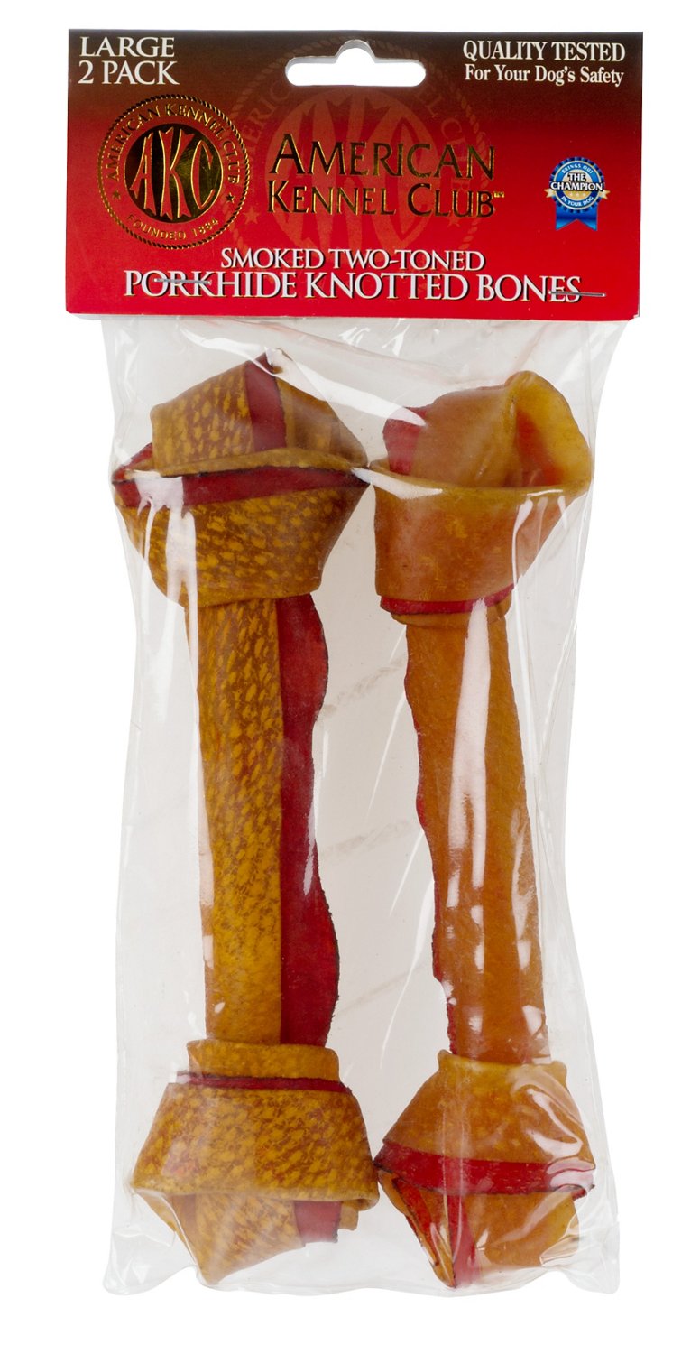 American Kennel Club 2-Tone Porkhide Knotted Bones 2-Pack