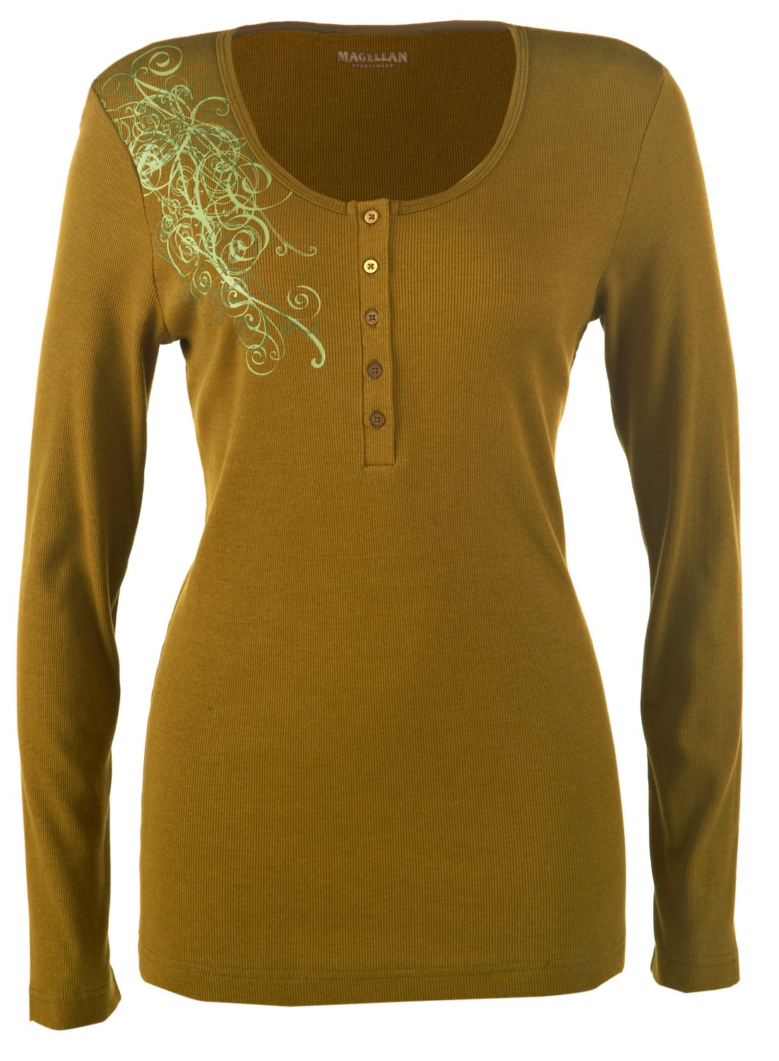 Magellan Outdoors Women's Long Sleeve Striped Henley Shirt