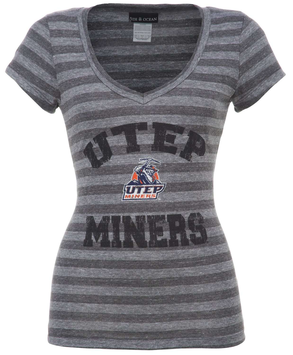 5th & Ocean Clothing Women's Baby Jersey Striped V-Neck T-shirt