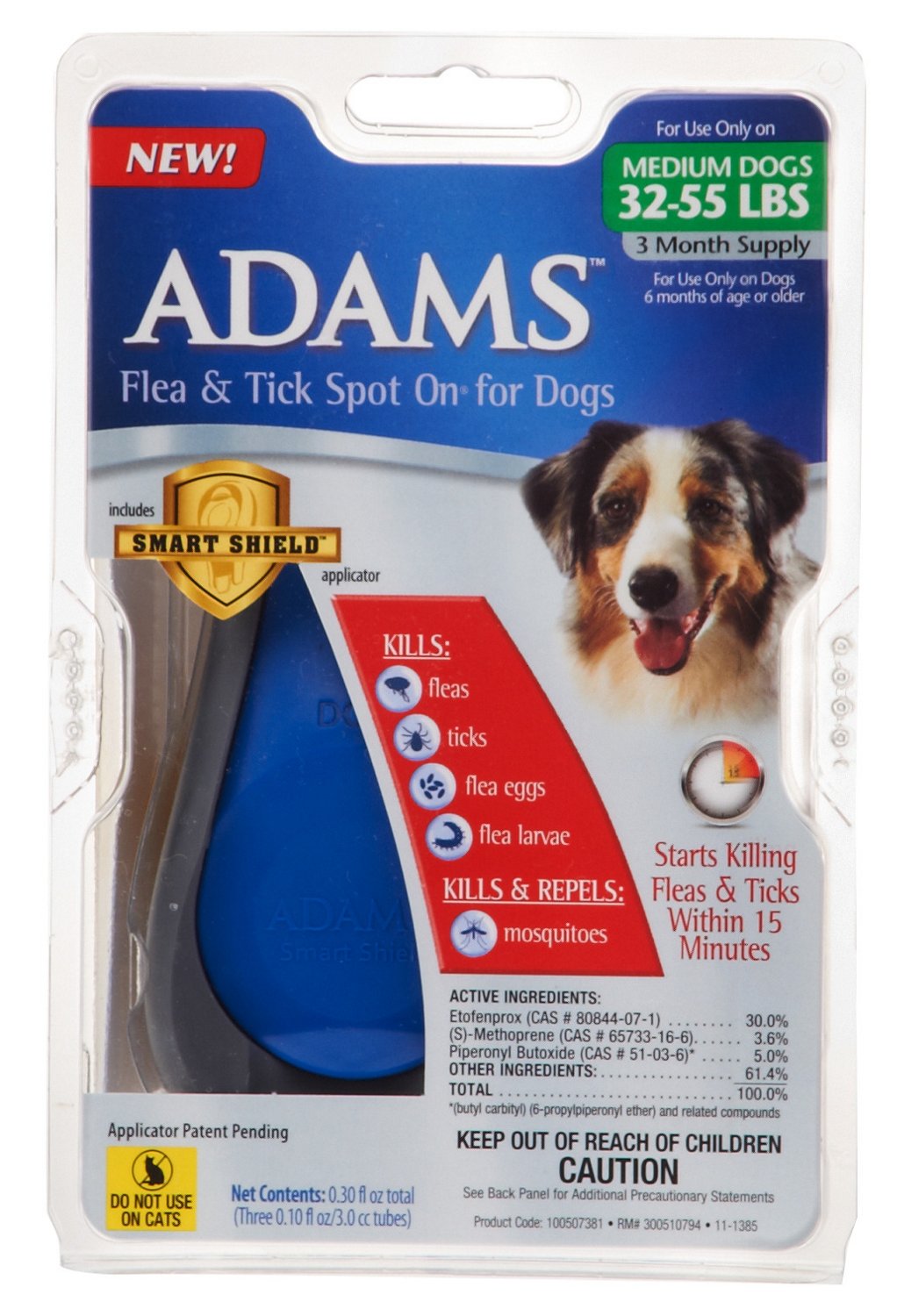 Adams Spot On Dog 32 - 55 lb. Topical Flea and Tick Treatment 3-Pack