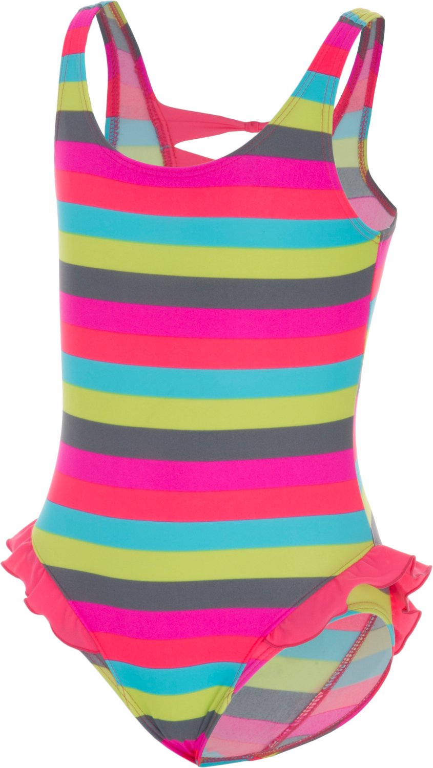 Malibu Girls' Pretty Stripe Swimsuit with Ruffles