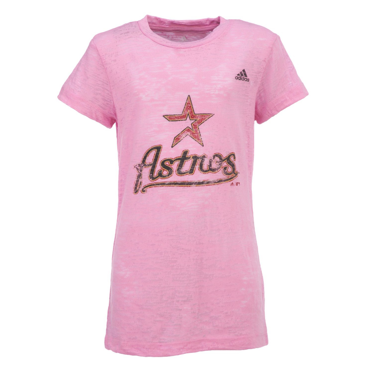 adidas Girls' Houston Astros Longer Length Burn-Out T-shirt