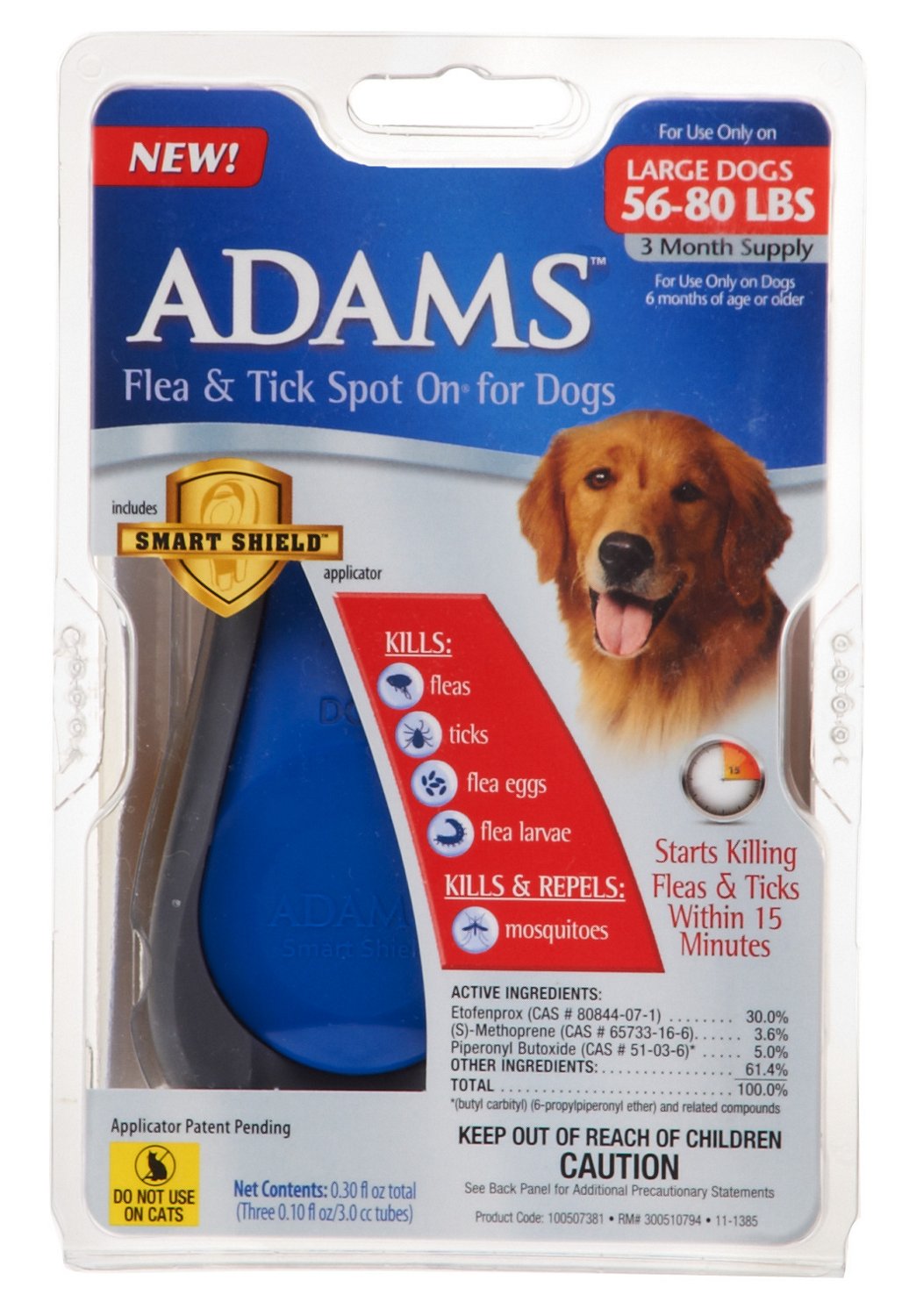 Adams Spot On Dog 56 - 80 lb. Topical Flea and Tick Treatment 3-Pack