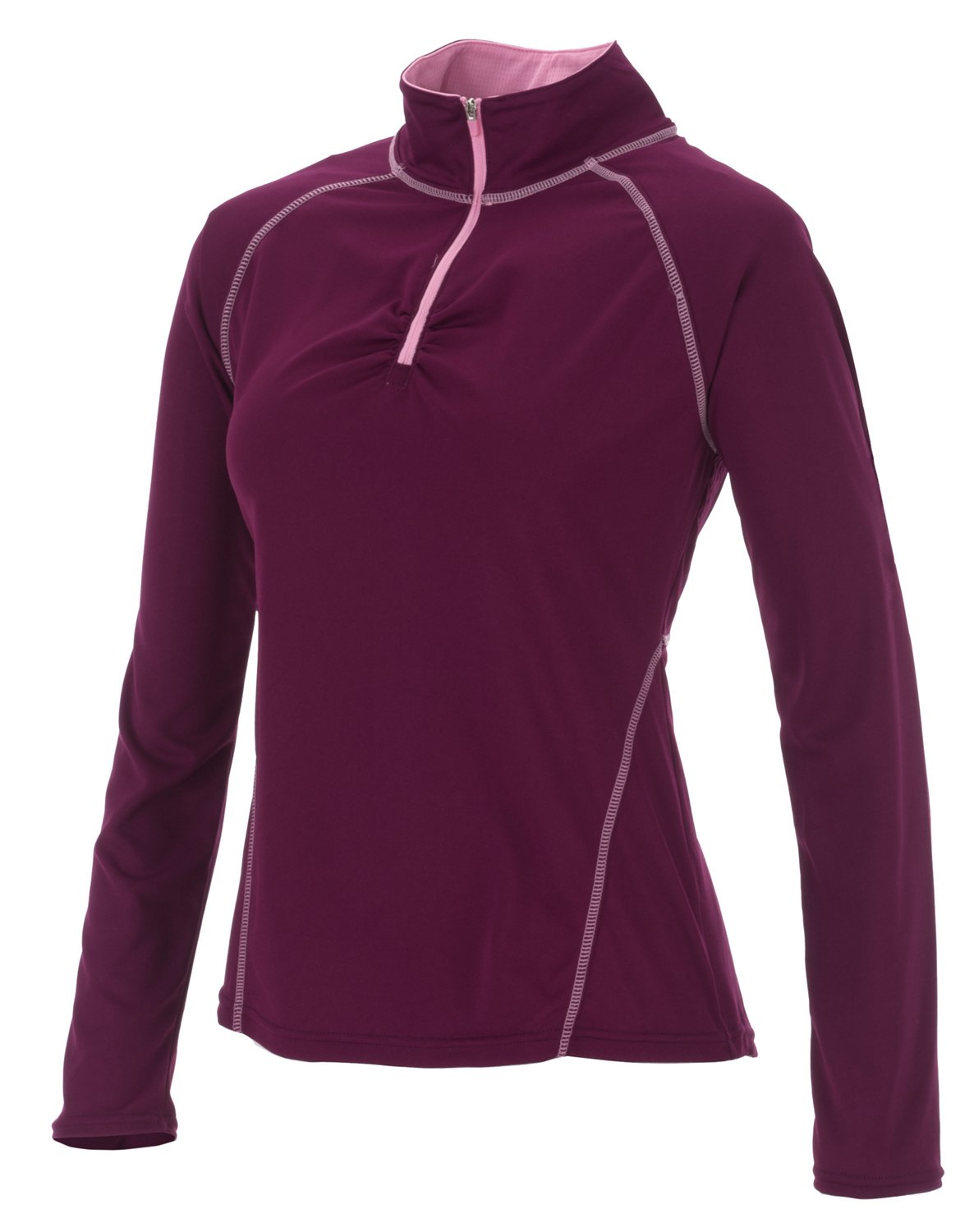 BCG Women's Ruched Back Mesh 1/2 Zip Long Sleeve Top