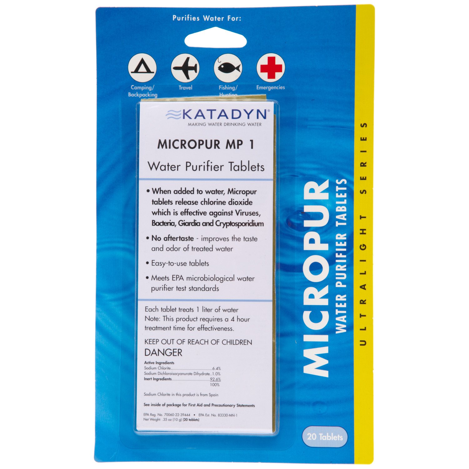 Katadyn Micropur MP1 Water Purification Tablets 20-Pack
