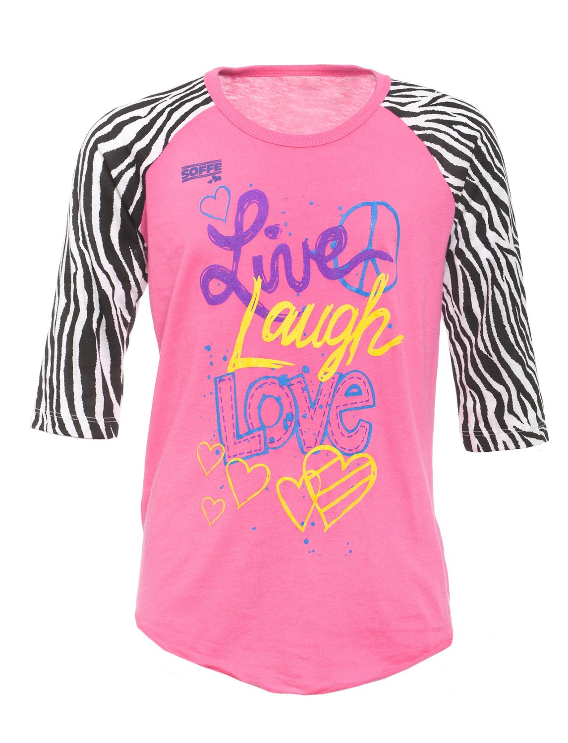 Soffe Girls' Printed Zebra Sleeve Baseball T-shirt
