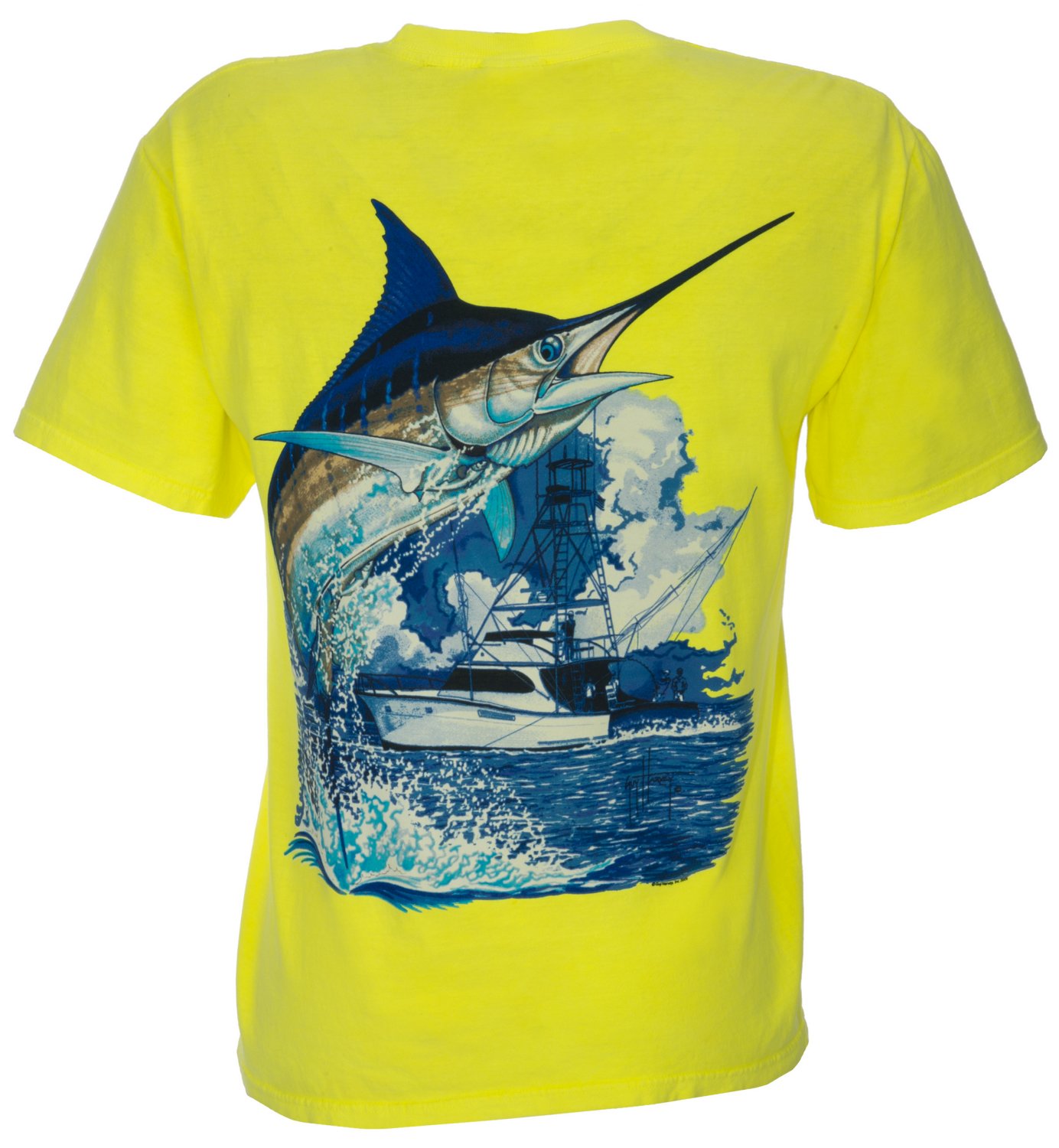 Guy Harvey Men's Marlin Boat Neon T-shirt