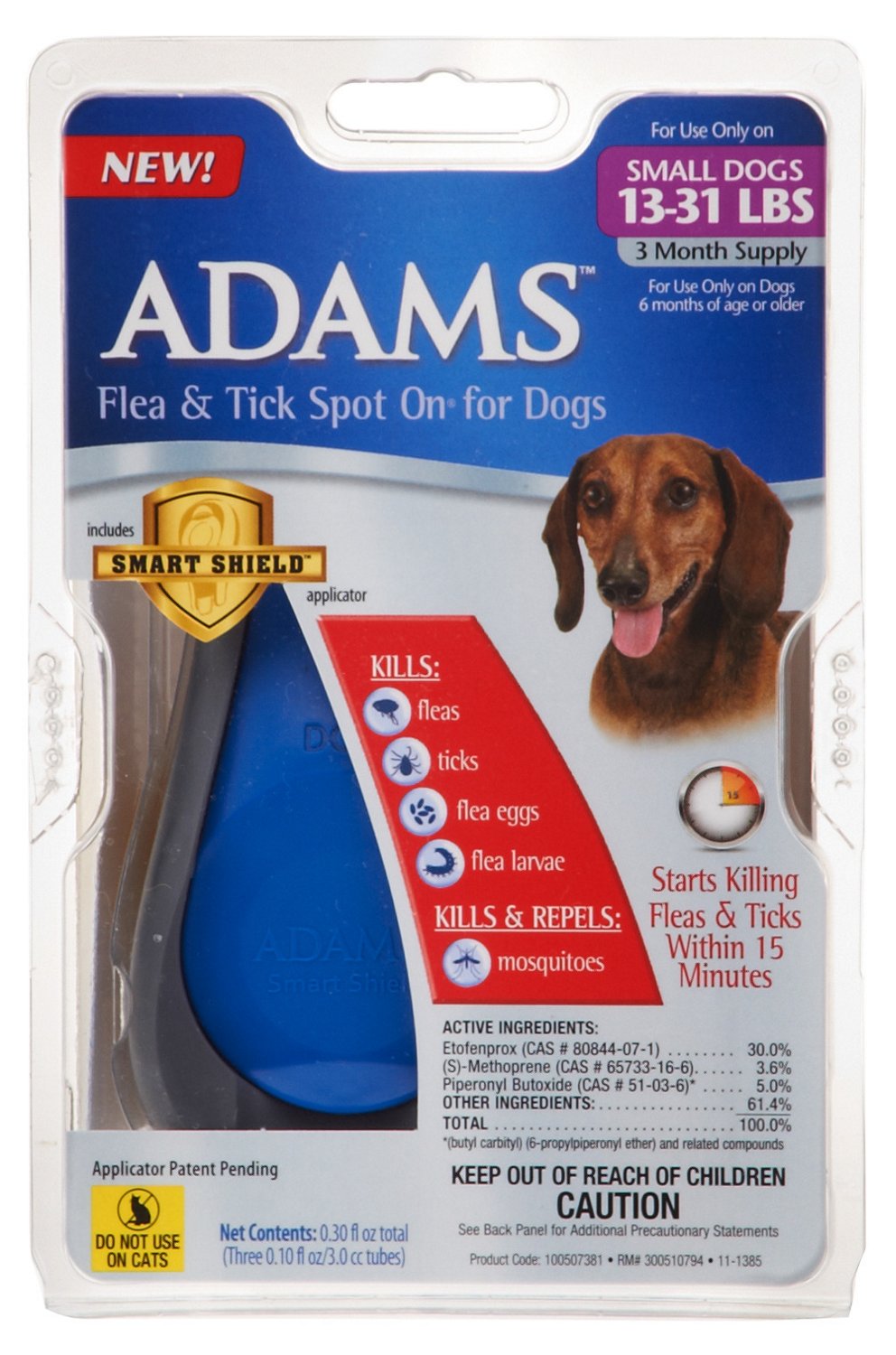 Adams Spot On Dog 13 - 31 lb. Topical Flea and Tick Treatment 3-Pack