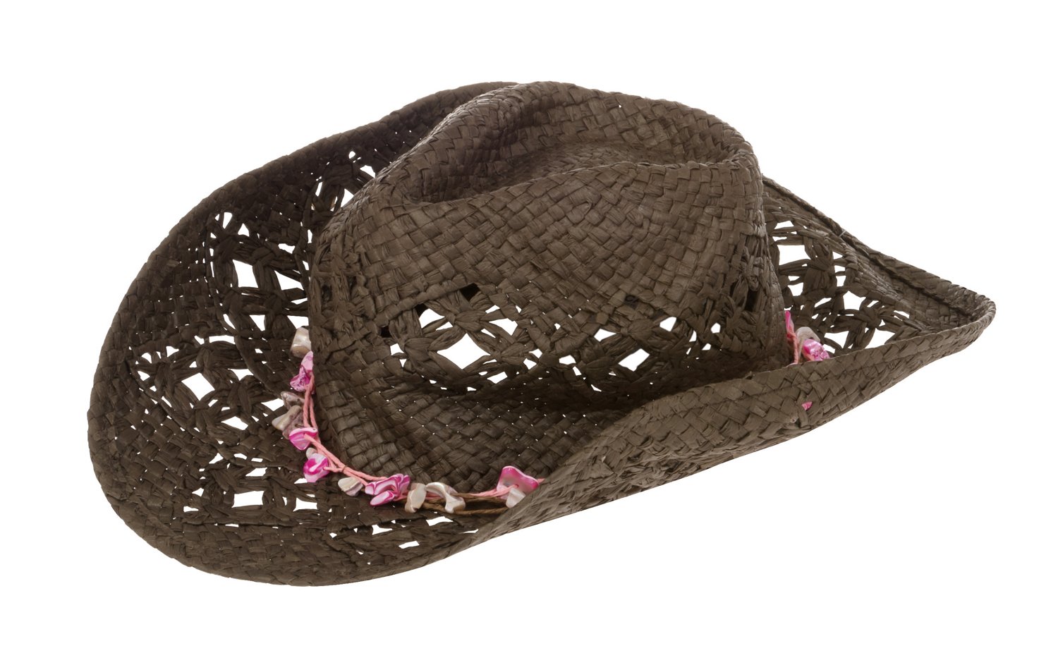 Dorfman Pacific Women's Tropical Trends Vented Weave Toyo Western Hat with Shell Trim