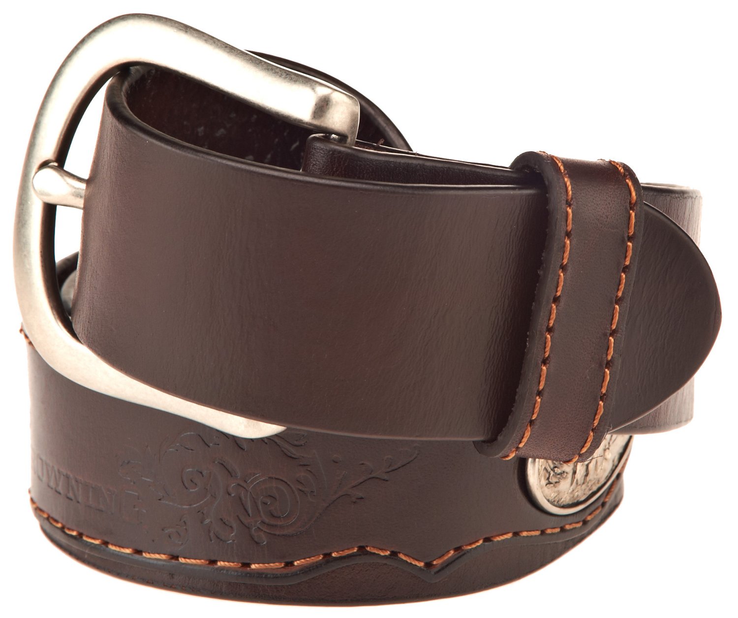 Browning Men's Deer Ornament Stitched Leather Belt