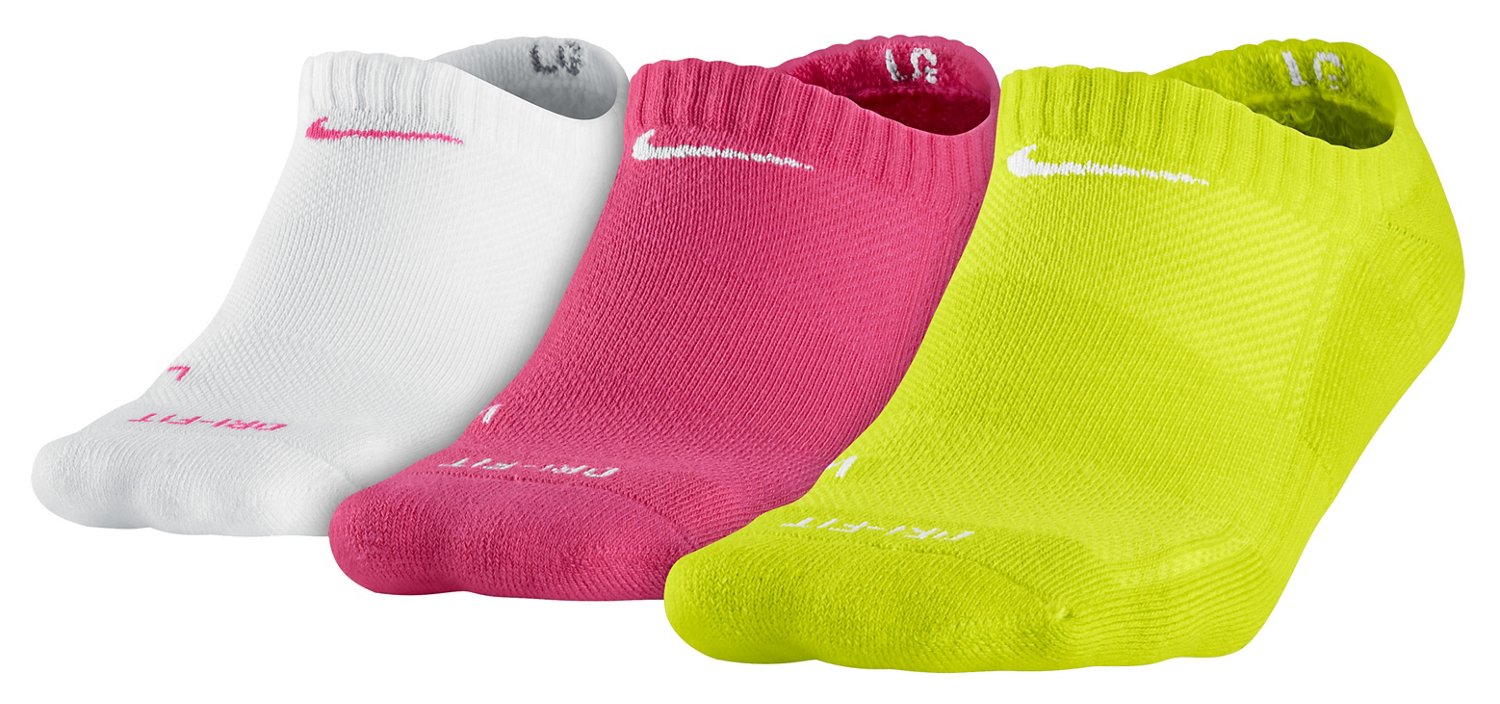 Nike Girls' Dri-FIT Cushion No-Show Socks 3-Pack