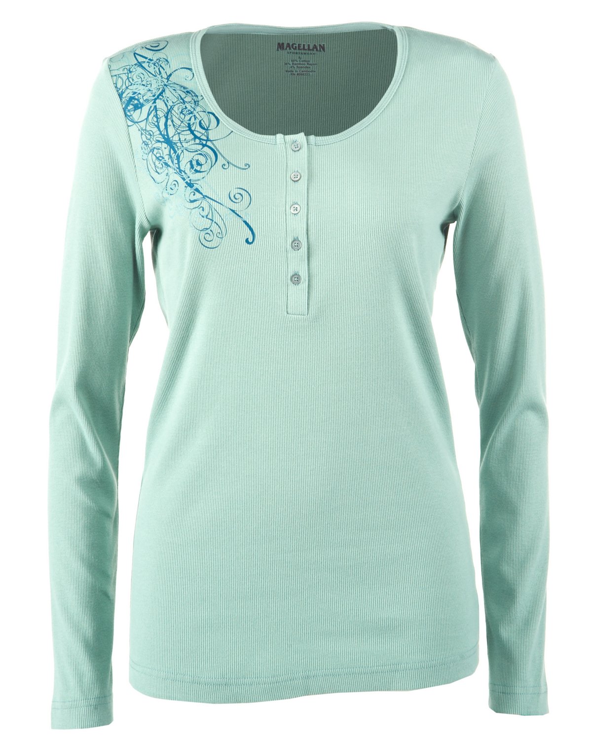 Magellan Outdoors Women's Long Sleeve Striped Henley Shirt