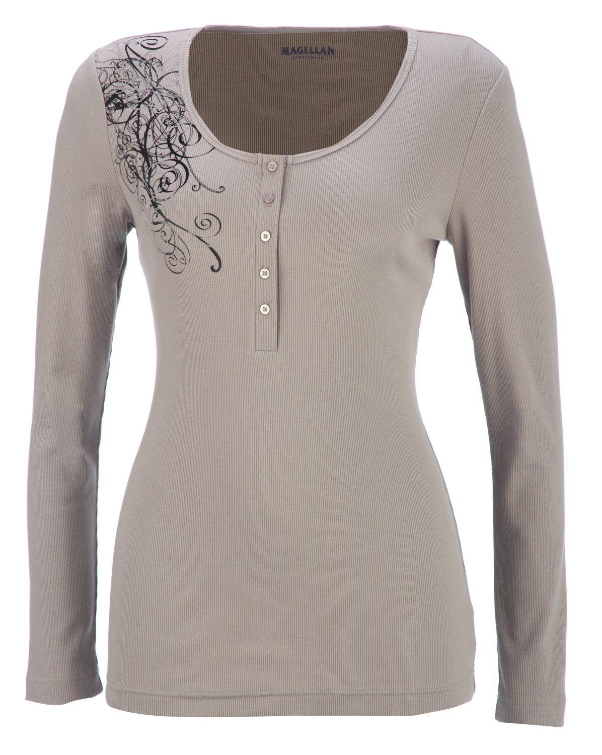 Magellan Outdoors Women's Long Sleeve Striped Henley Shirt