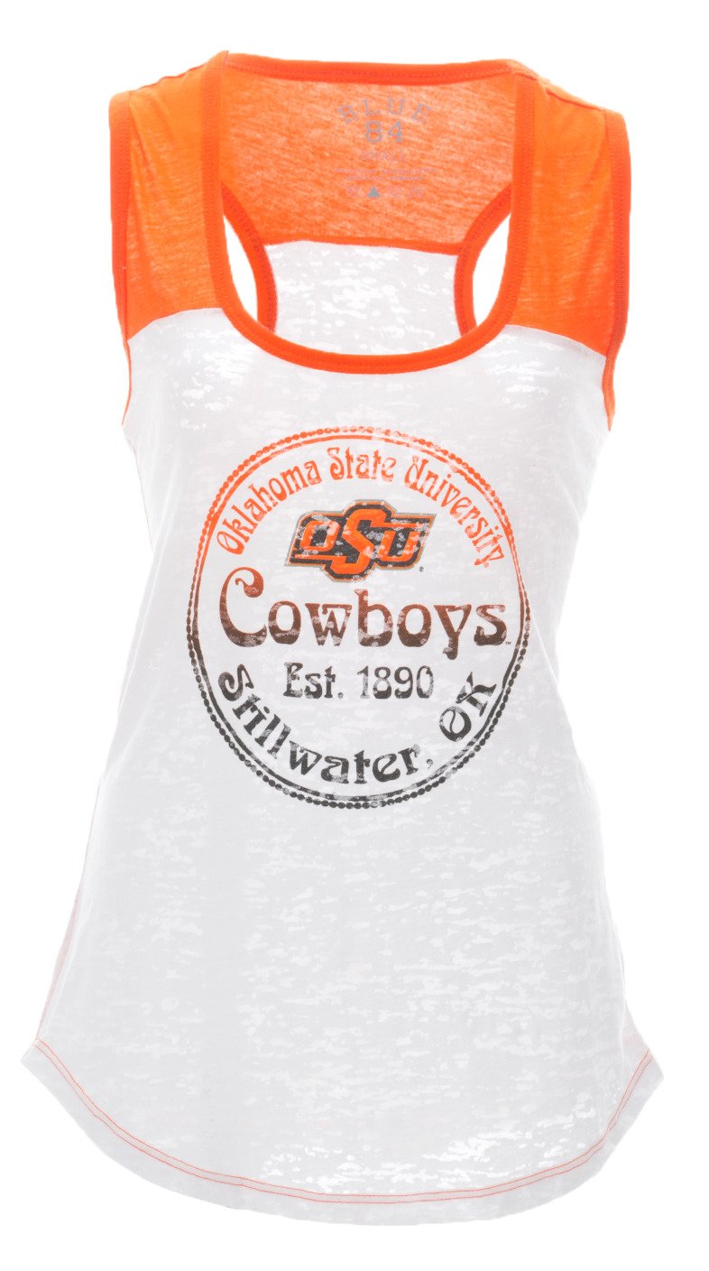 Blue 84 Juniors' Oklahoma State University Burnout Raglan Tank Top