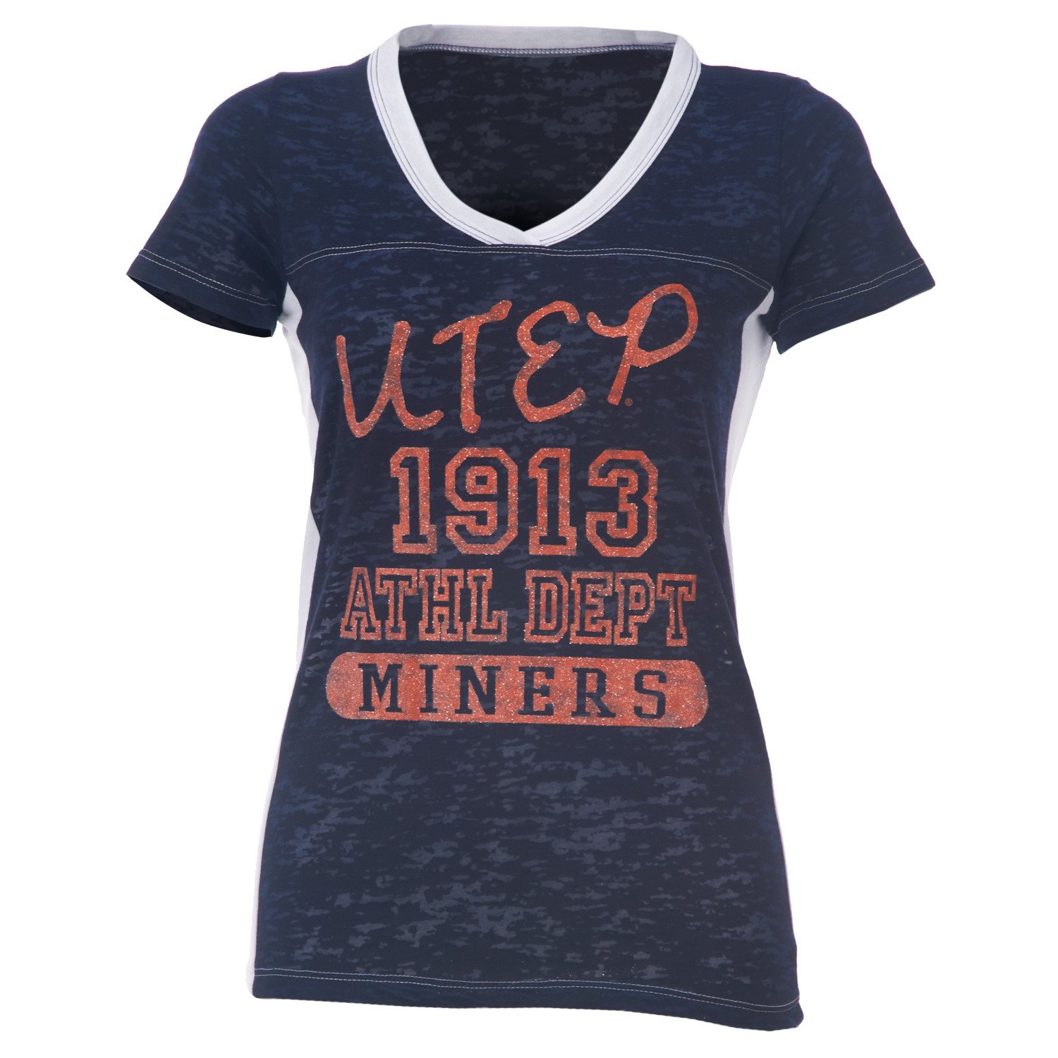 Step Ahead Women's University of Texas at El Paso Burnout Side Stripe V-Neck Shirt