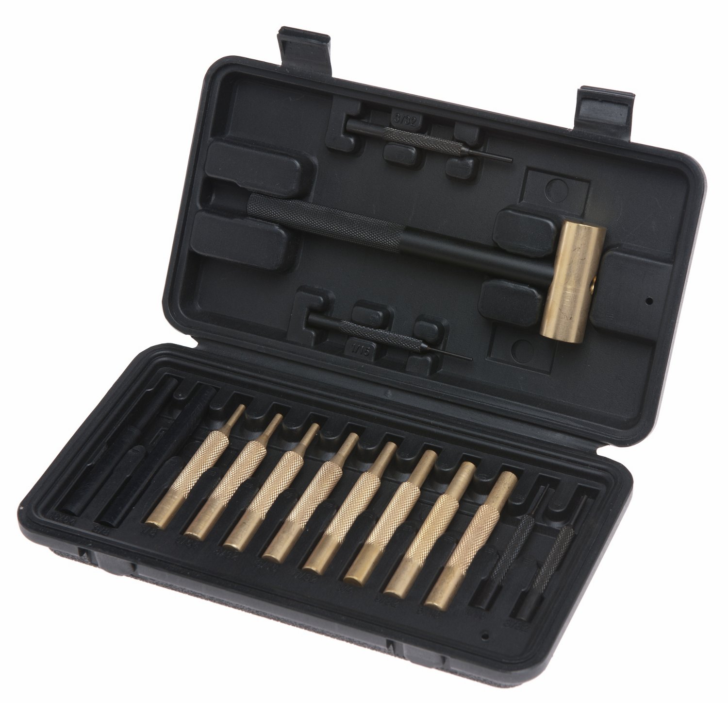 ProMag Brass Hammer and 14-Piece Punch Set with Fitted Polymer Box