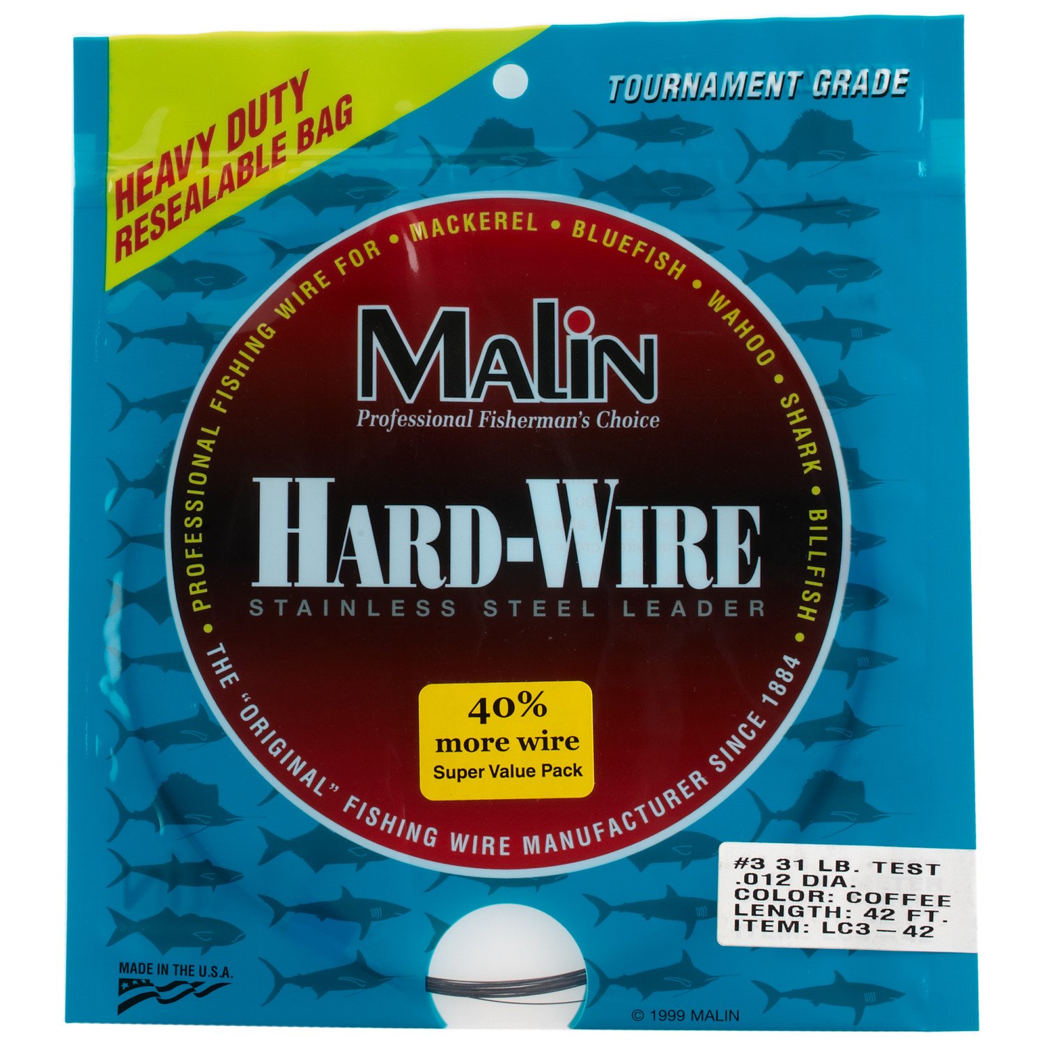 Malin Stainless-Steel#3/31lb Coffee 42' Hard Wire