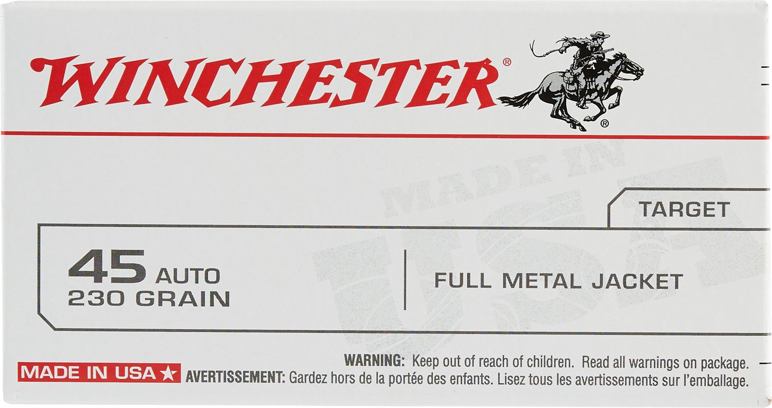 Winchester USA Full Metal Jacket Flat-Nose .45 Automatic 230-Grain Handgun Ammunition