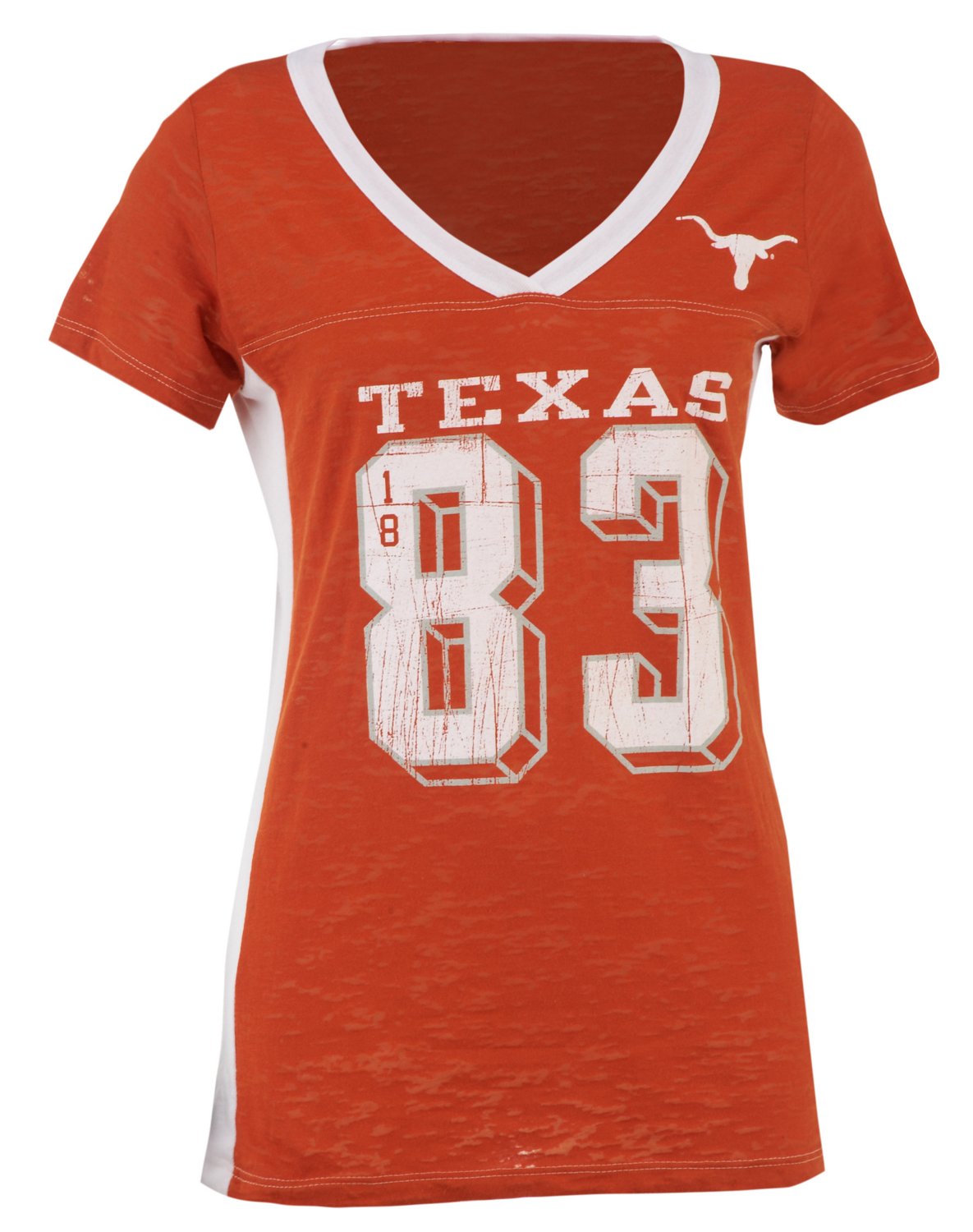 Blue 84 Juniors' University of Texas Burnout Side Stripe V-neck T-shirt