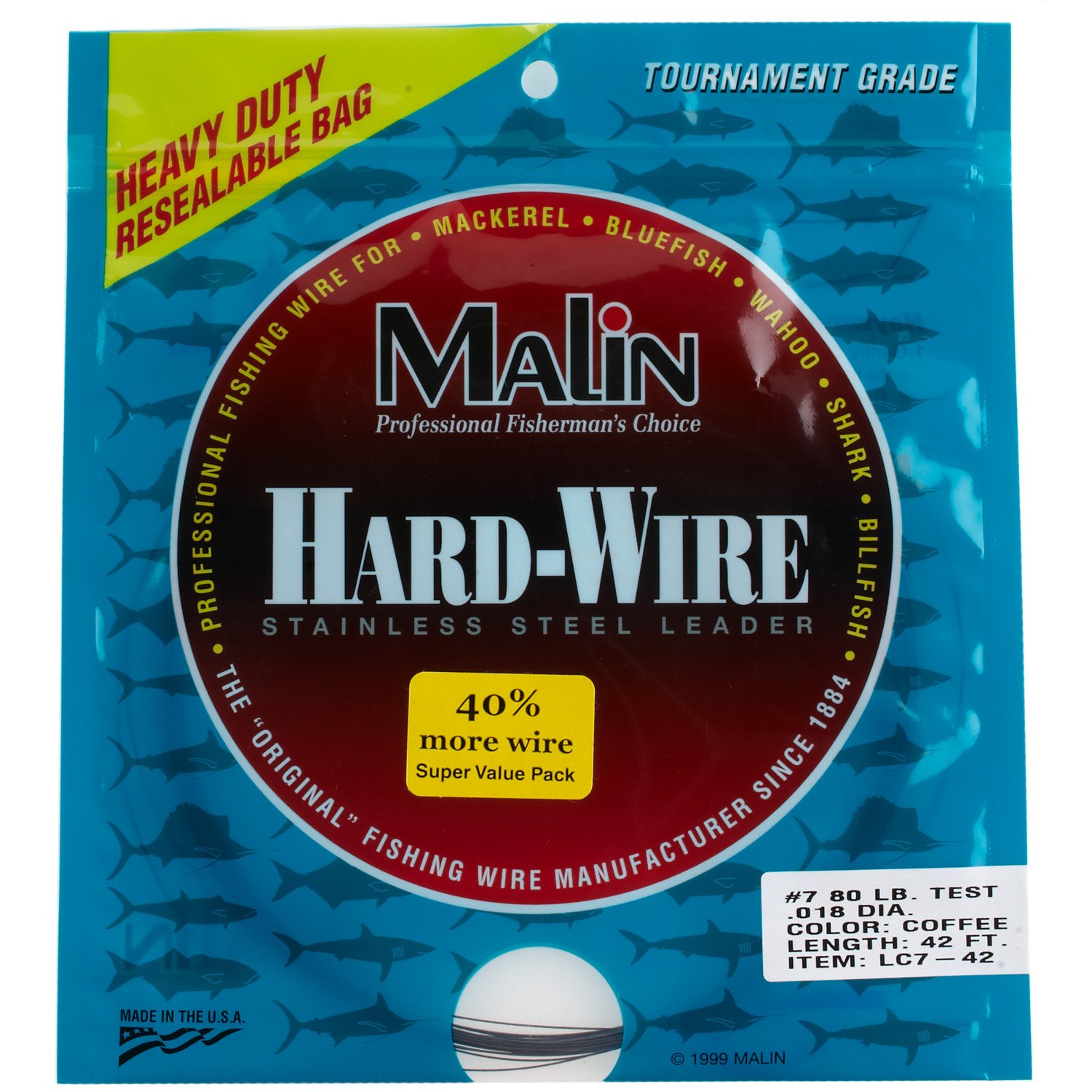 Malin Stainless-Steel#7/80lb. Coffee 42' Hard Wire