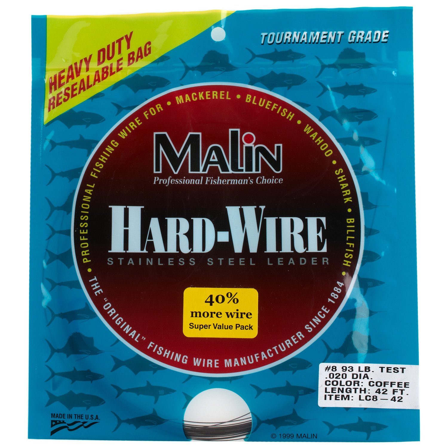Malin Stainless-Steel#8/93lb. Coffee 42' Hard Wire