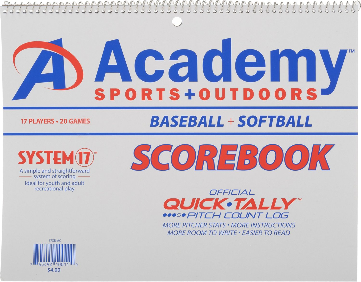 Academy System-17 Scorebook for Baseball and Softball