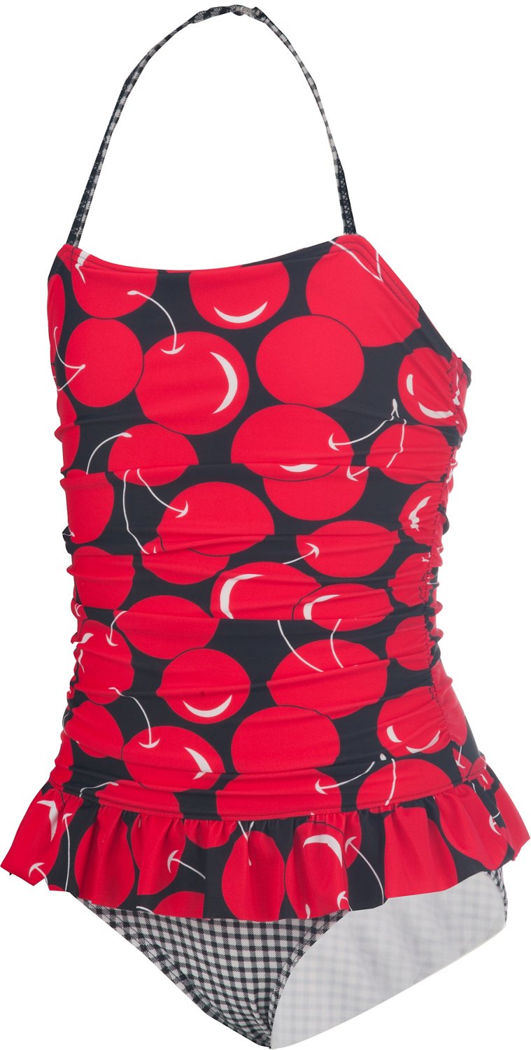 O'rageous® Girls' Cherry Pie Shirred Skirted 1-Piece Swimsuit