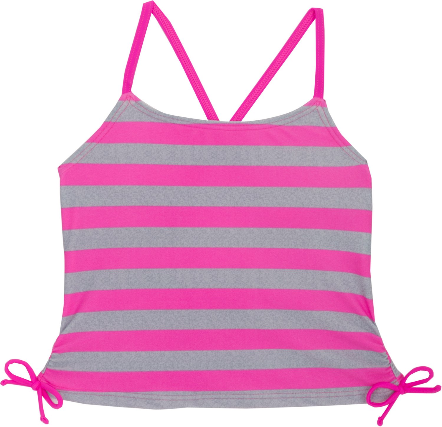 Malibu Girls' Bubbly Stripe Side Shirred Tankini