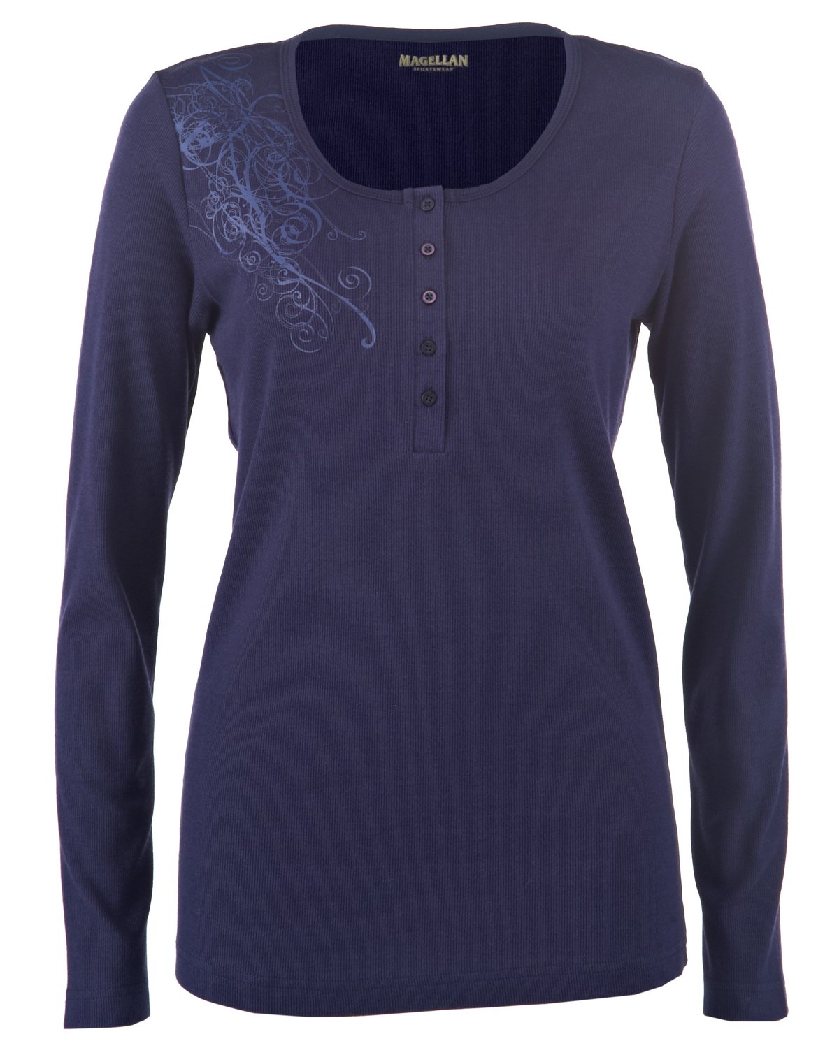 Magellan Outdoors Women's Long Sleeve Striped Henley Shirt