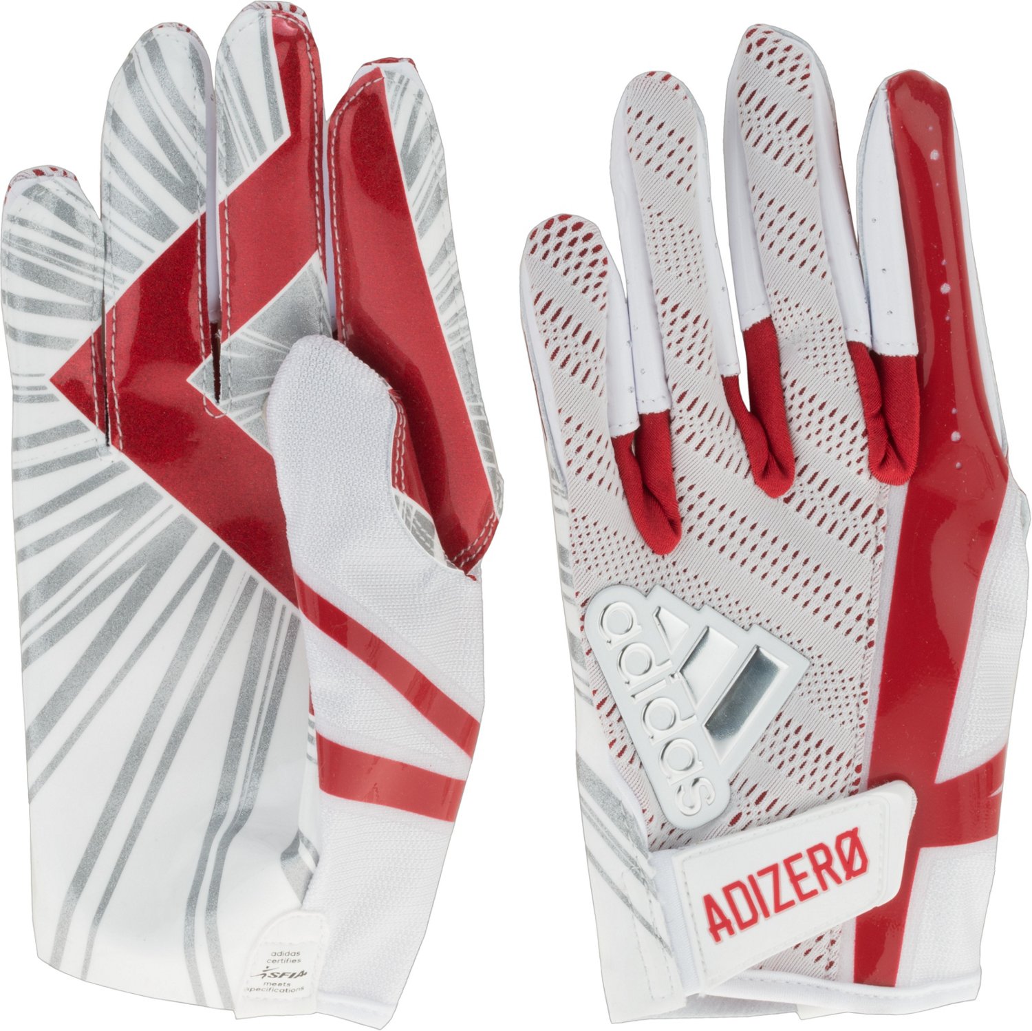 red and white football gloves