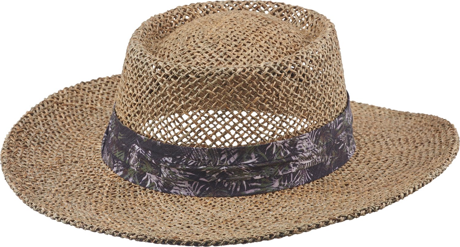 O'Rageous Men's Seagrass Gambler Hat with Palm Print Band Academy
